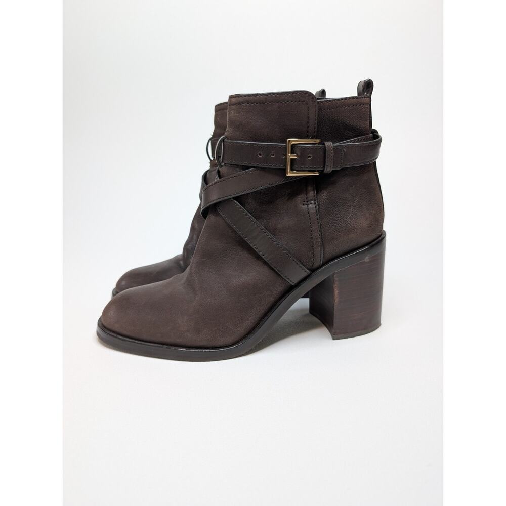 Tory Burch Women’s Size 10 Brown Leather Block Heeled Ankle Boots Booties Straps